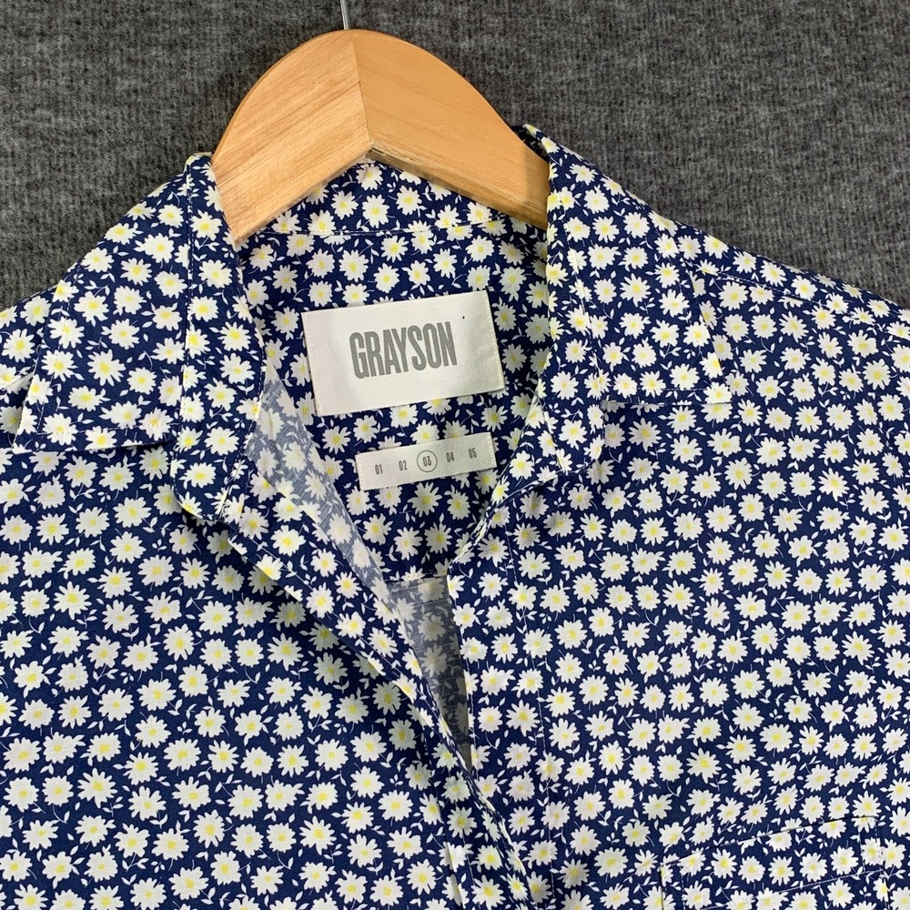 Grayson Button Up Shirt Women 03 Floral Blue Blouse Oversize Casual Long Sleeve